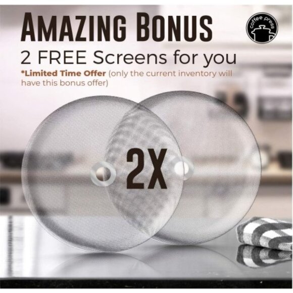 All-New French Coffee Press, 32oz Stainless Steel Coffee Maker, Double Filter - Picture 5 of 6